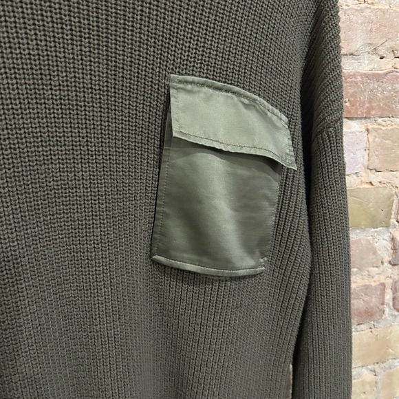 Steve Madden Olive Green Sweater Dress with Satin Pocket - Picture 3 of 6